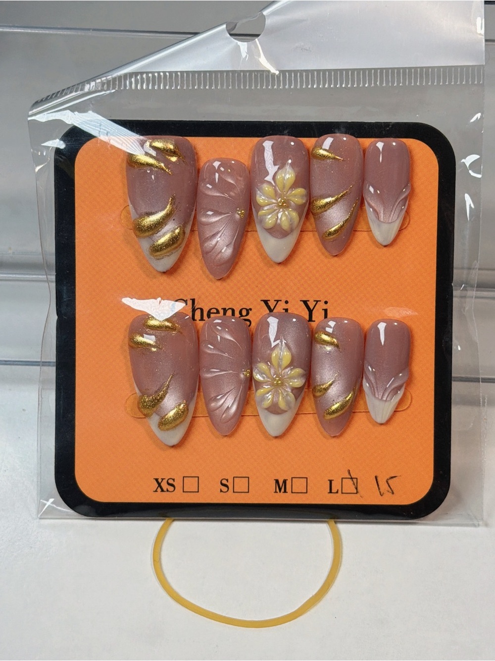 Mauve & Gold Floral Press-On Nails